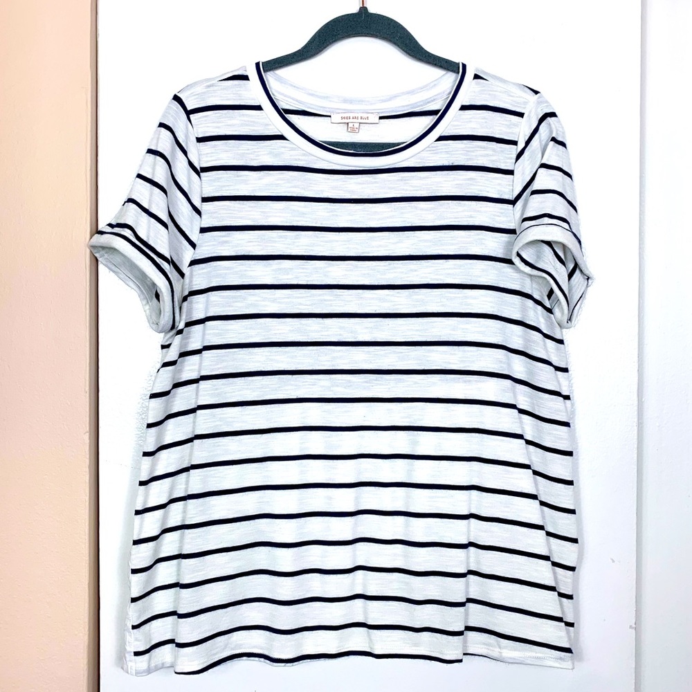 Skies are Blue Navy & White Striped Short Sleeve Blouse